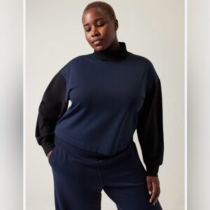 🆕 Athleta Venice Sweatshirt, Mock Neck, Color block Navy Black Size L